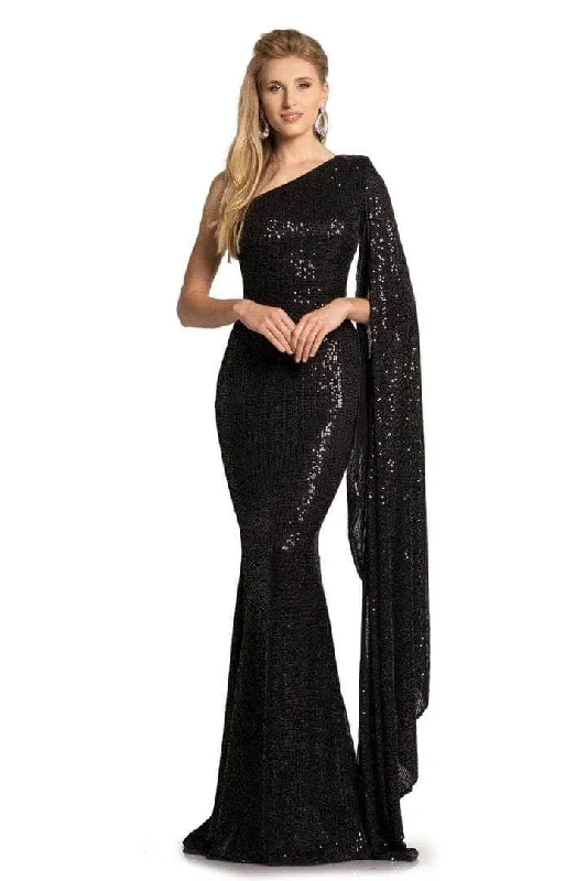 Johnathan Kayne - Long Cape Sleeve Mermaid Prom Gown 2190 - 1 pc Black In Size 14 Available