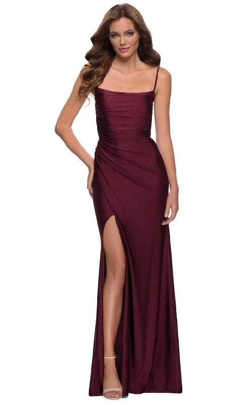 La Femme - 29710 Draped Accented High Slit Sheath Gown