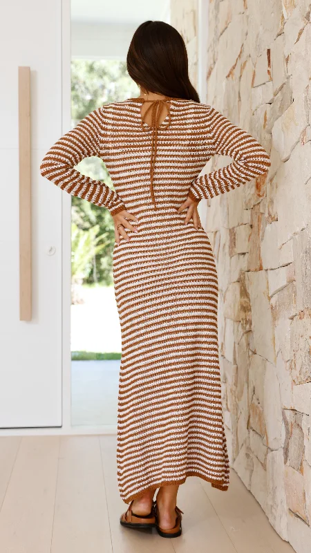 Lale Long Sleeve Maxi Dress - Brown Stripe