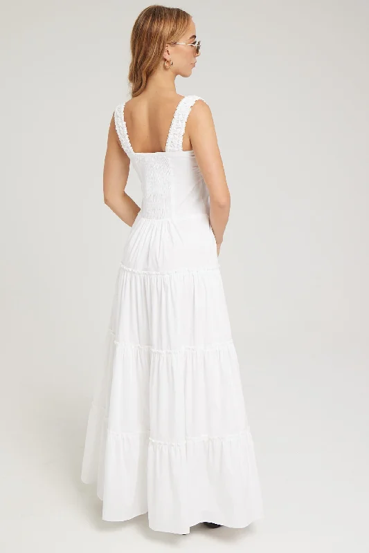 Luck & Trouble Coralie Gathered Maxi Dress White