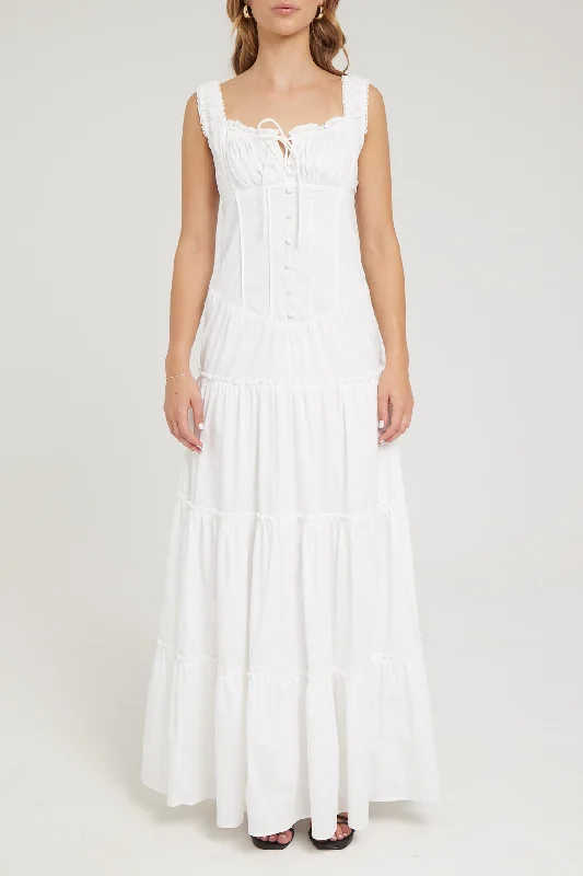 Luck & Trouble Coralie Gathered Maxi Dress White