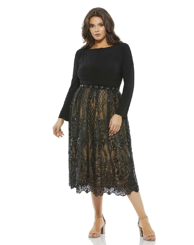 Mac Duggal 67905 Plus Size Long Sleeve Midi Dress Sale