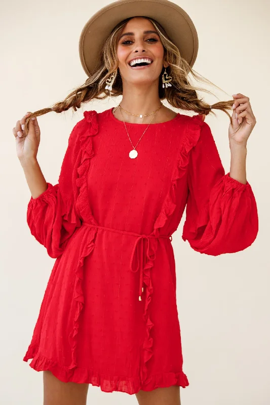 Maiden Long Sleeve Frill Dress Red