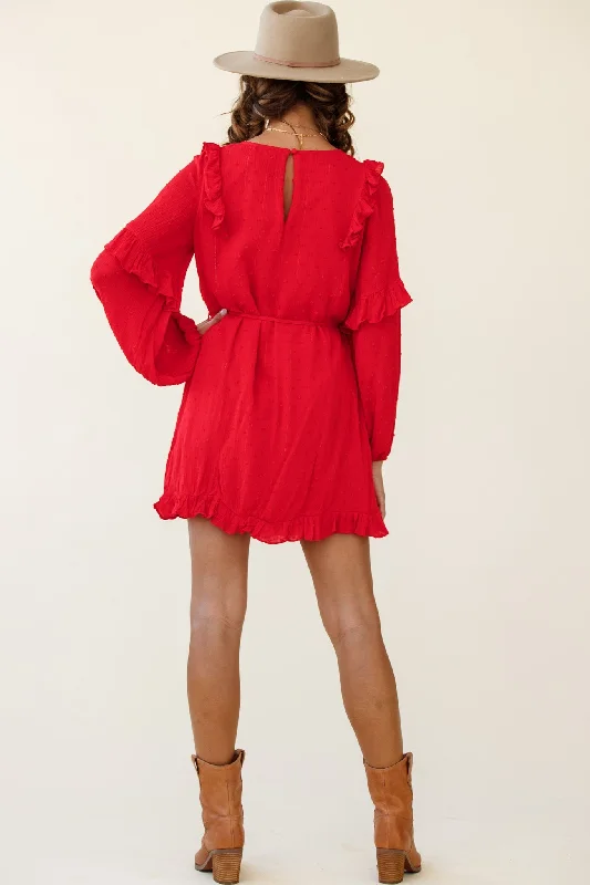 Maiden Long Sleeve Frill Dress Red