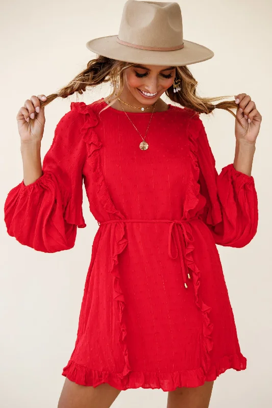 Maiden Long Sleeve Frill Dress Red