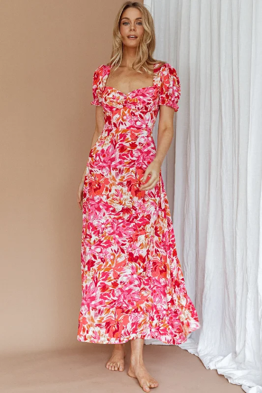 Montebello Puff Sleeve Maxi Dress Floral Pink/Orange