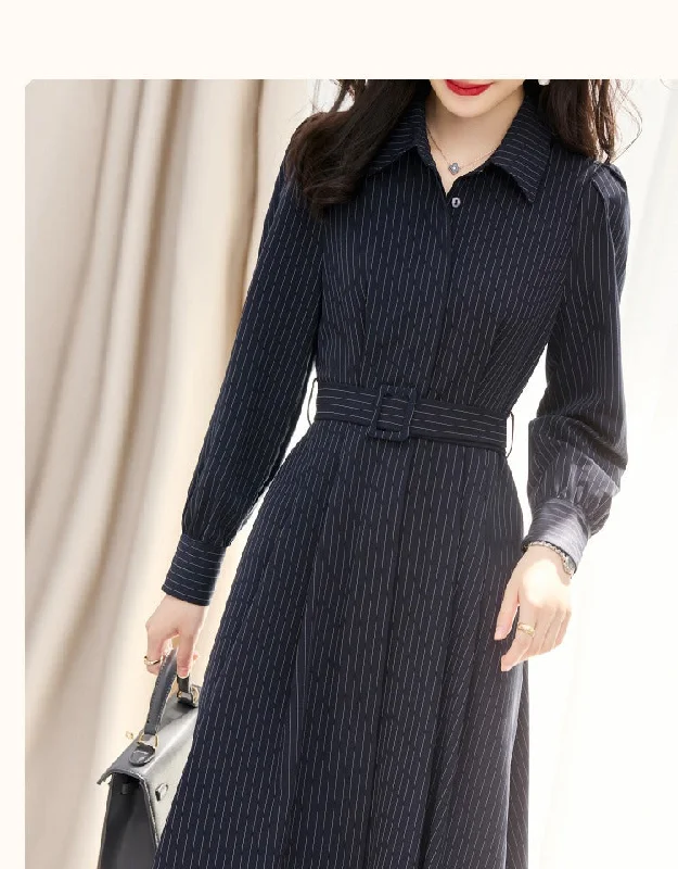 NiDELL Autumn New Striped Dress . Fashion Casual Simple Commute Slimming Elegant Dress One Piece Dropshipping