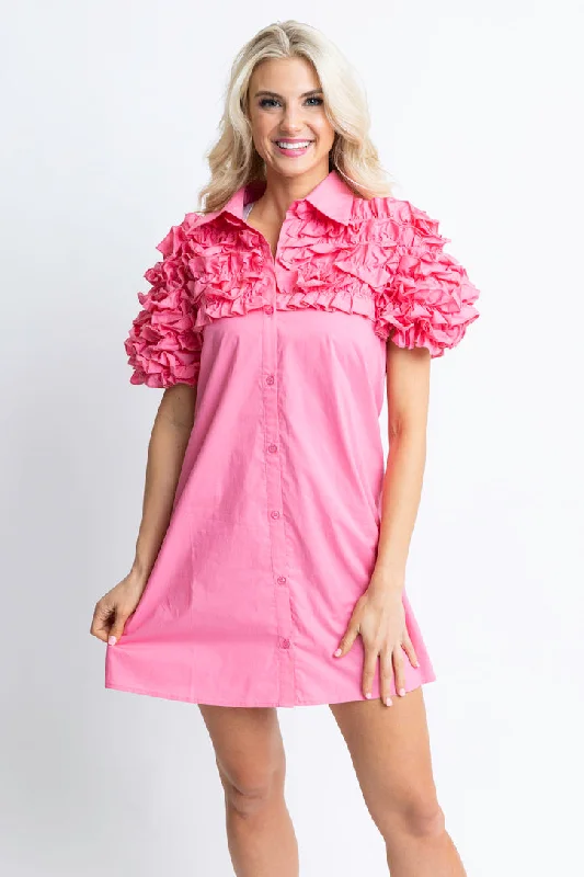 Poplin Ruffle Shirt Dress