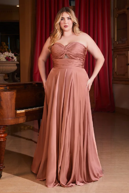 Rose Gold 22 Cinderella Divine 7496C Plus Size Long Formal Satin Prom Dress Sale