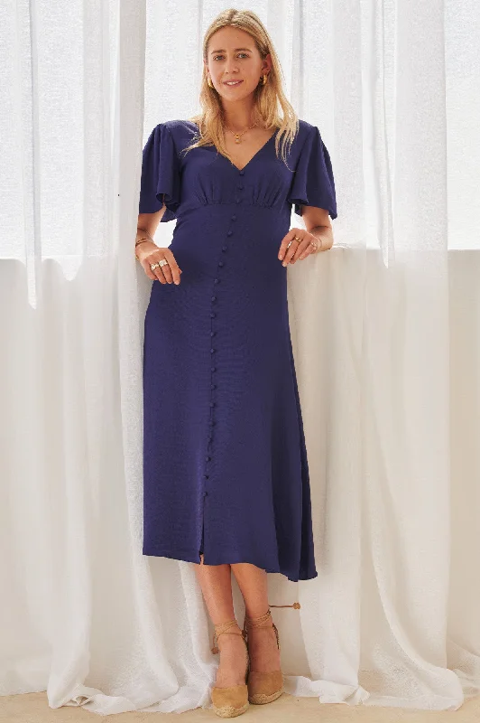 Sally Anne Satin Dress | French Navy