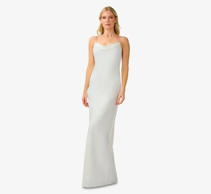 Satin Cowl Slip Gown In Ivory