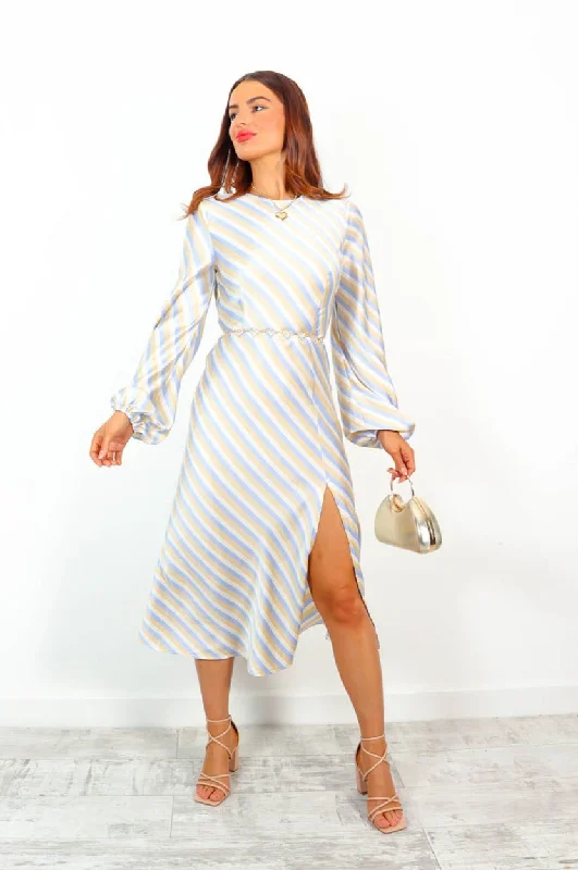 Smooth Talking Girl - Cream Multi Stripe Midi Dress