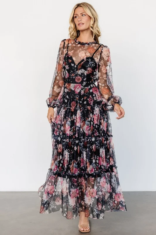 Stephanie Tiered Maxi Dress | Black Floral