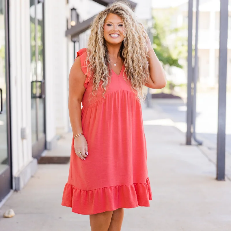 Sunset Serenade Dress, Coral