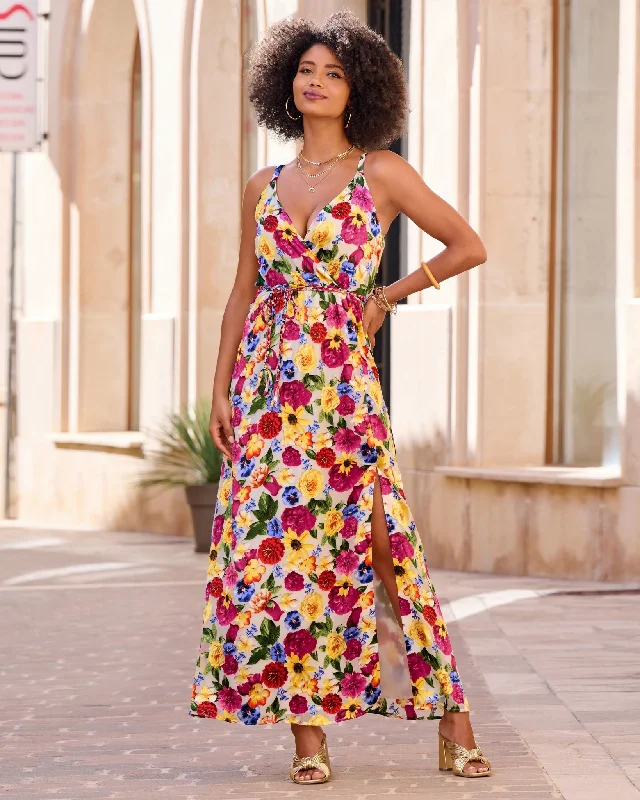 Surplice Burnout Sunflower Maxi Dress Multi