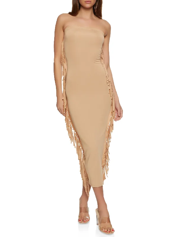 Daisy Fringe Side Maxi Tube Dress