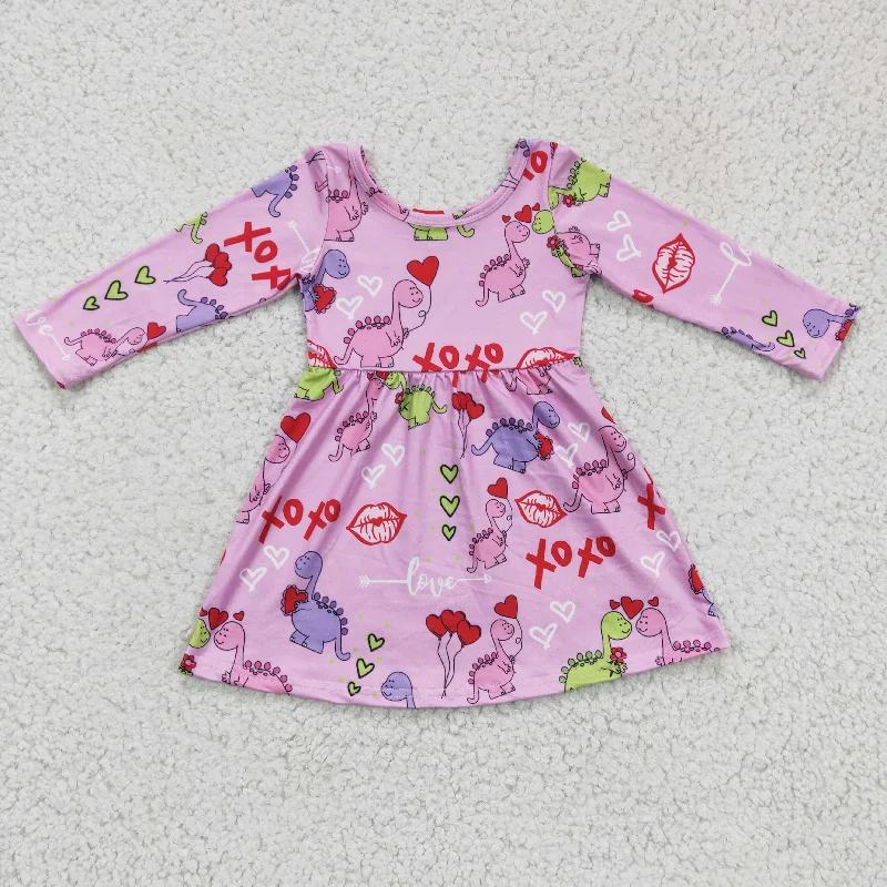 Valentine's day Dinosaur long sleeve Dress