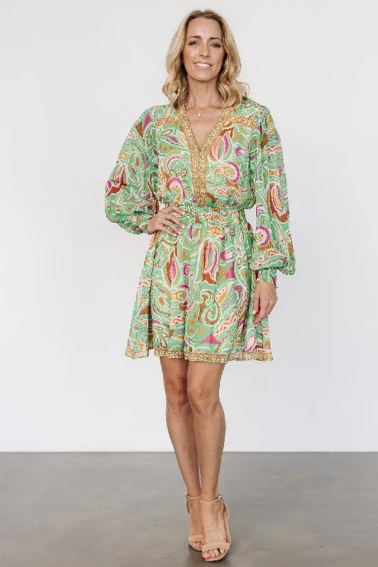 Vesta Short Dress | Green Print