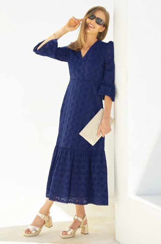 Victoria Broderie Dress | Navy