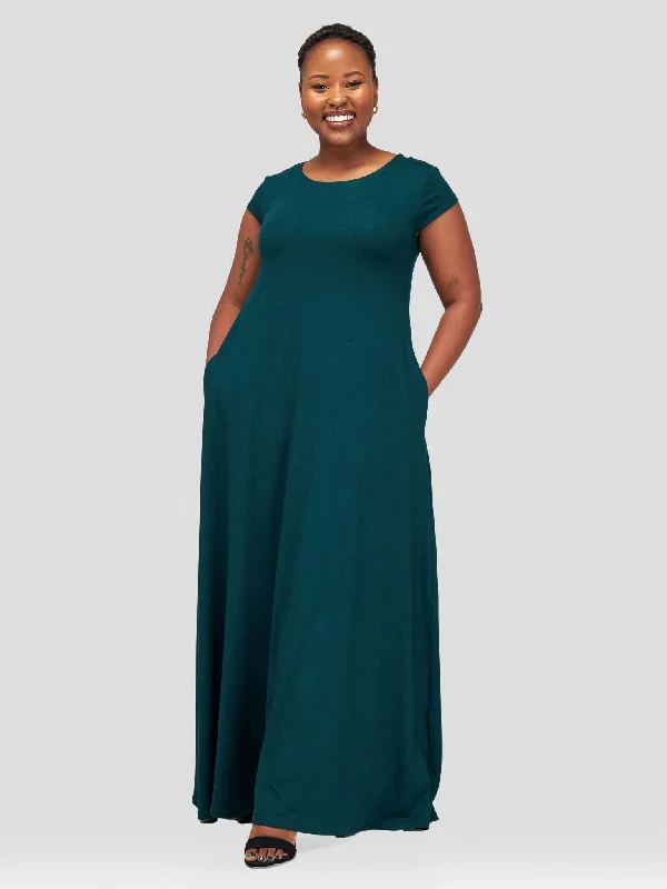 Vivo Leila Cap Sleeve Tent Maxi Dress - Dark Green