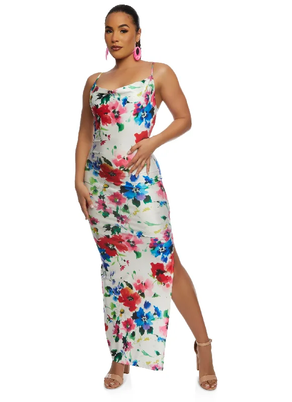 Iris Floral Print Cowl Neck Maxi Dress