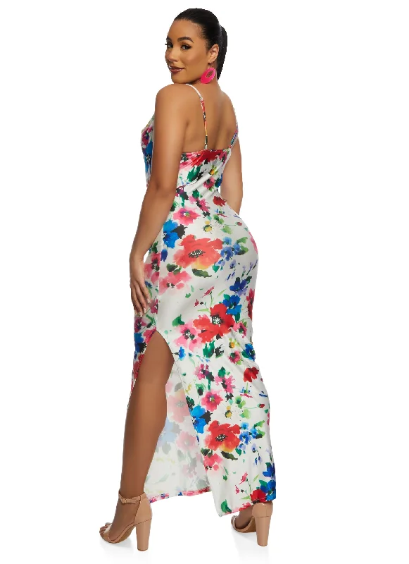 Iris Floral Print Cowl Neck Maxi Dress