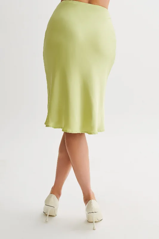 Allegra Satin Knee Length Skirt - Apple