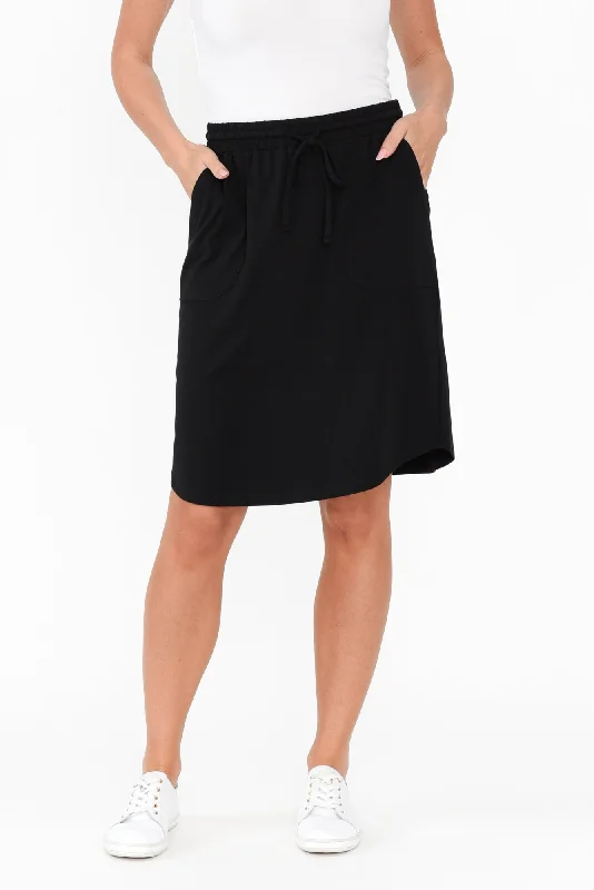 Black Cotton Drawstring Skirt