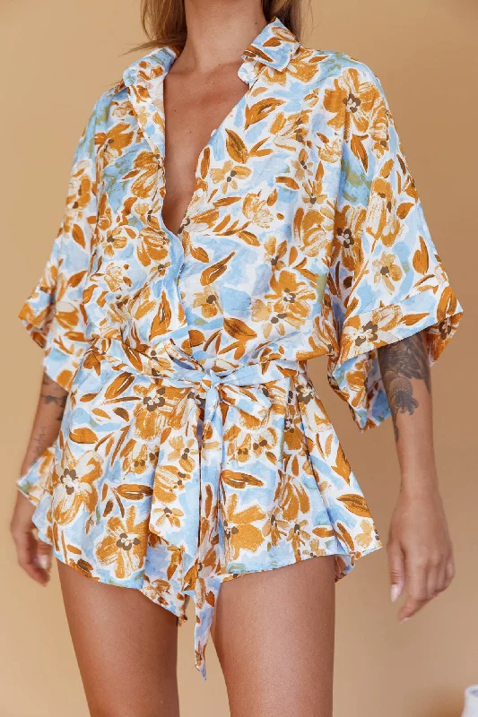 Daytona Beach Button-Up Romper Floral Blue