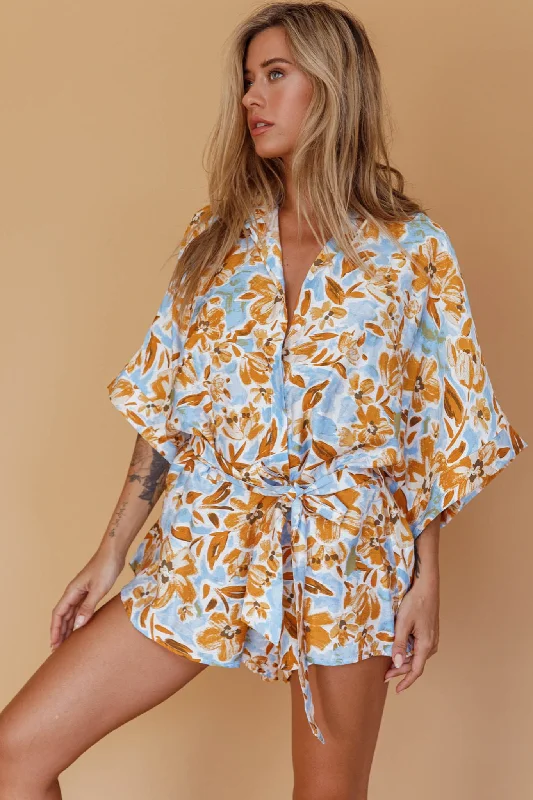 Daytona Beach Button-Up Romper Floral Blue