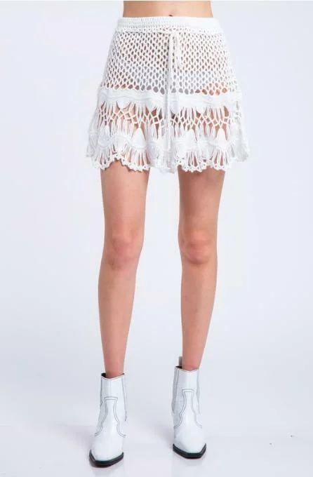 Golden Shores White Crochet Swim Cover-Up Mini Skirt