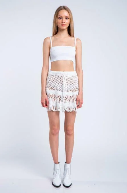 Golden Shores White Crochet Swim Cover-Up Mini Skirt