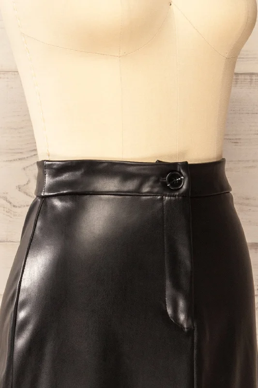 Rihanna | Black Faux Leather Pencil Skirt