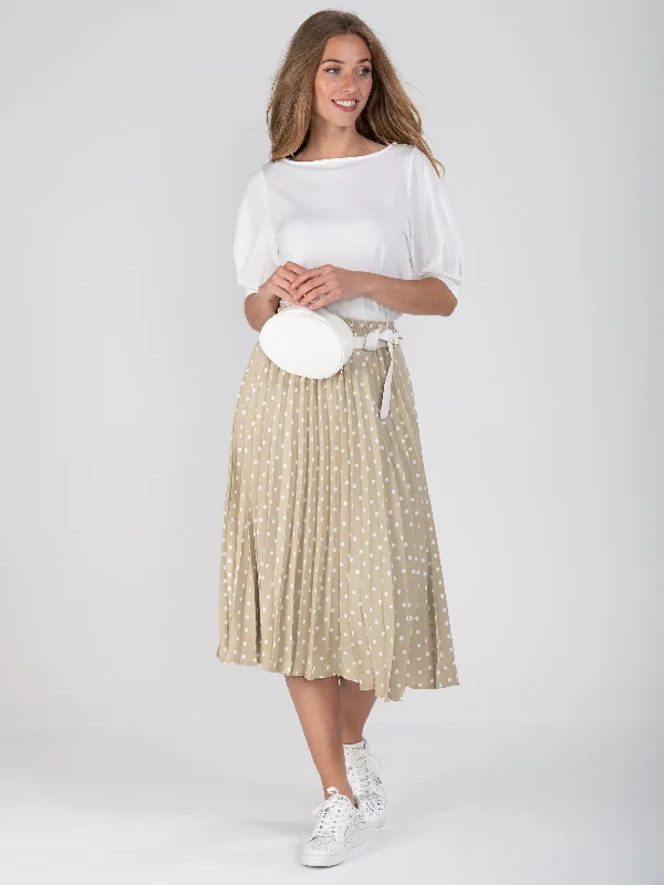 Spotty Pleated Midi Skirt , Taupe