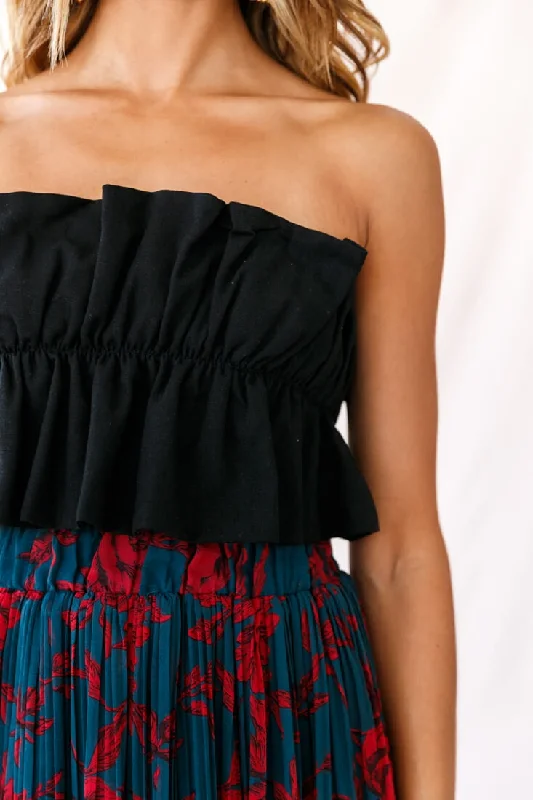 Thea Ruffle Crop Top Black