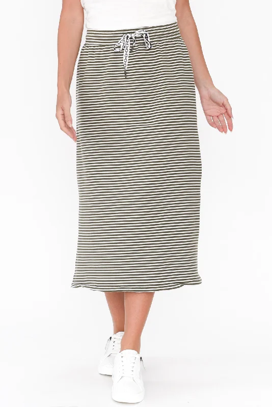 Travel Khaki Stripe Cotton Maxi Skirt