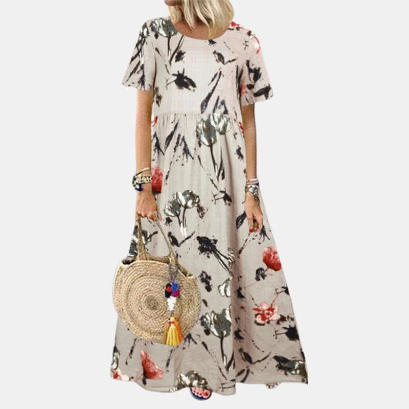 Women's Vintage Little Fresh Floral Round Neck Dresses