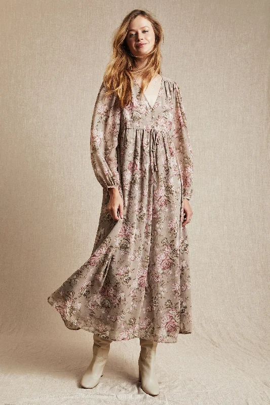 Womens beige floral chiffon dress