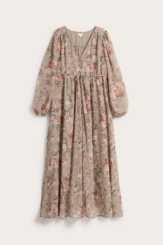 Womens beige floral chiffon dress