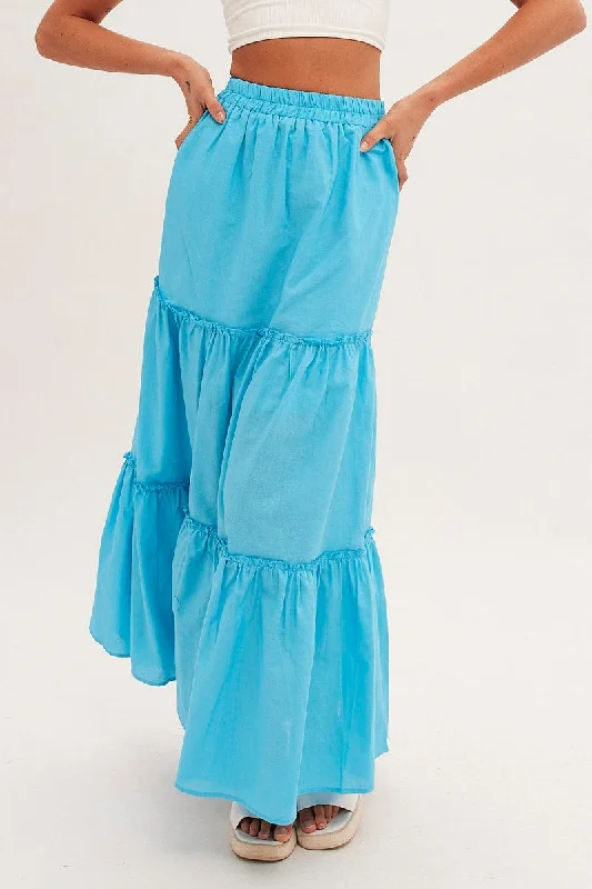 Blue Maxi Skirt Tiered