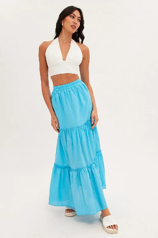 Blue Maxi Skirt Tiered