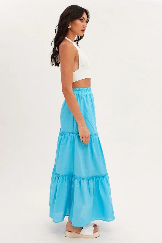 Blue Maxi Skirt Tiered