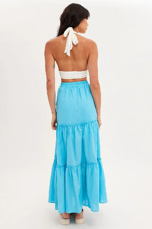 Blue Maxi Skirt Tiered