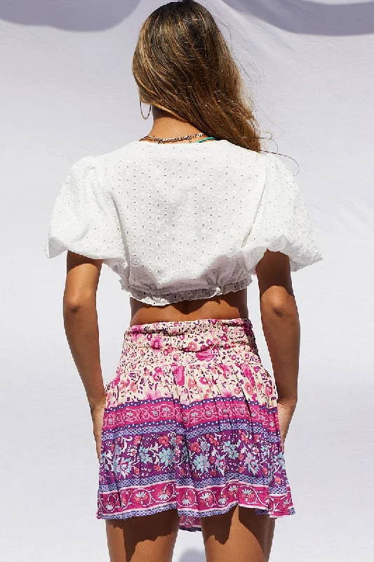 Boho Print Border Print Skater Skirt