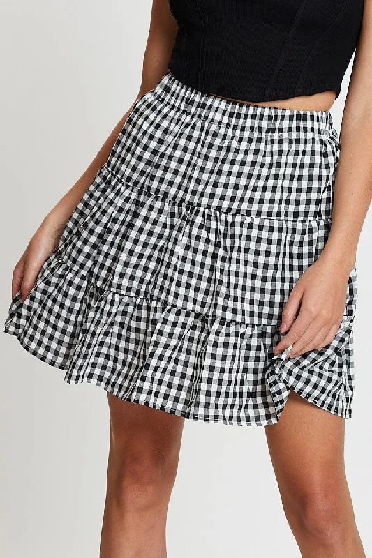 Check Flare Skirt Mini High Rise