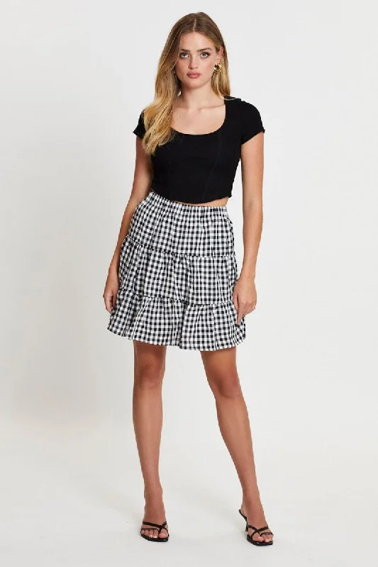 Check Flare Skirt Mini High Rise