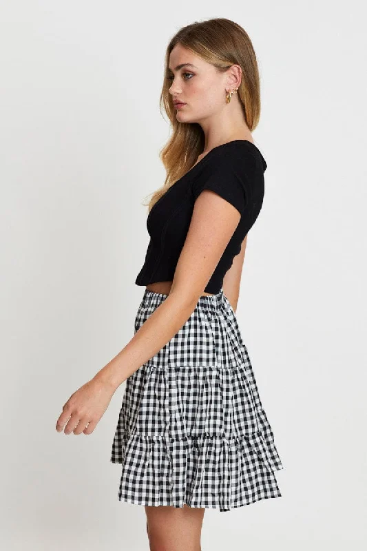 Check Flare Skirt Mini High Rise