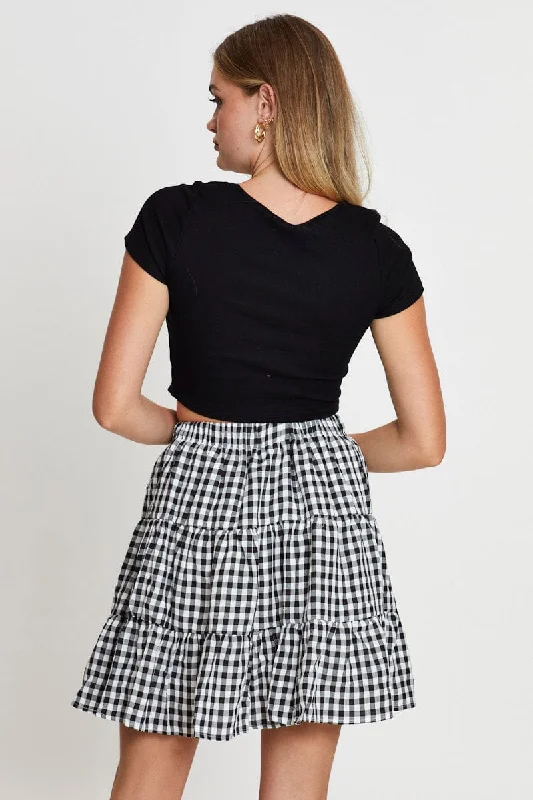 Check Flare Skirt Mini High Rise