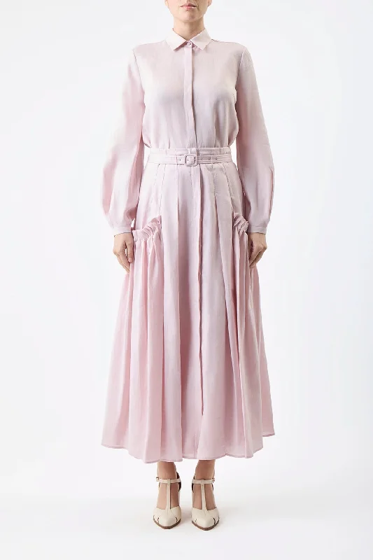 Cyrielle Pleated Skirt in Blush Aloe Linen