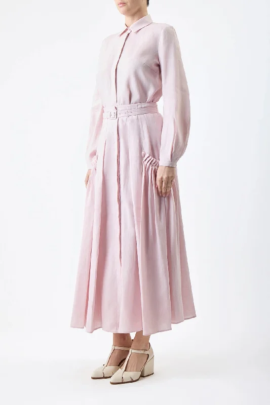 Cyrielle Pleated Skirt in Blush Aloe Linen